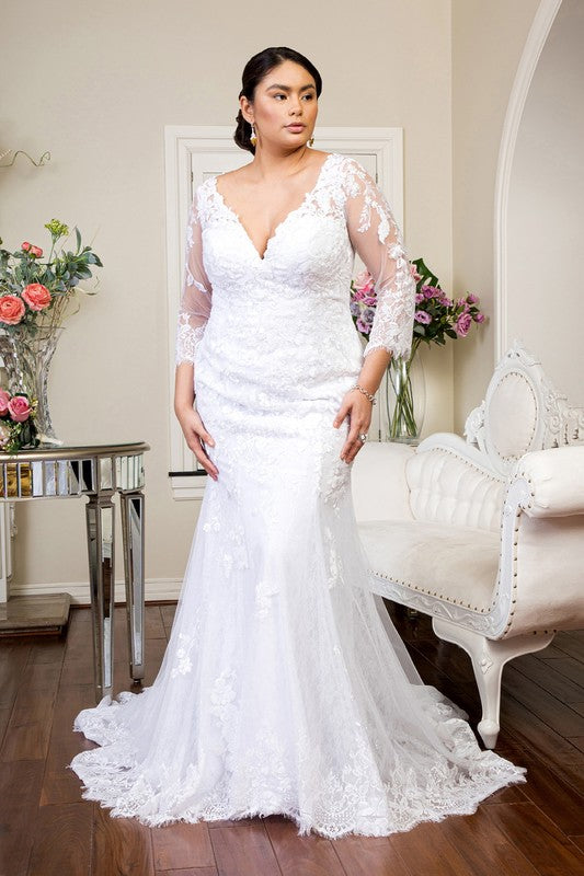 V-NECK FLORAL WEDDING GOWN