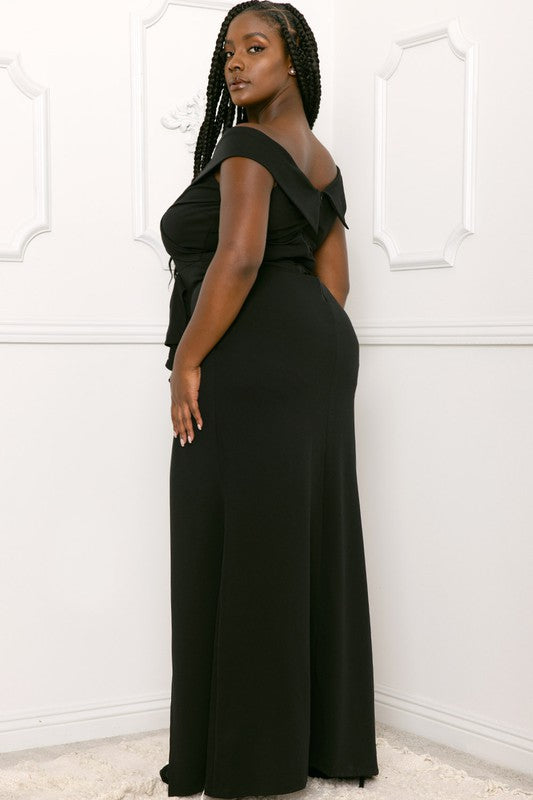 OFF THE SHOULDER WRAP PLUS MAXI DRESS