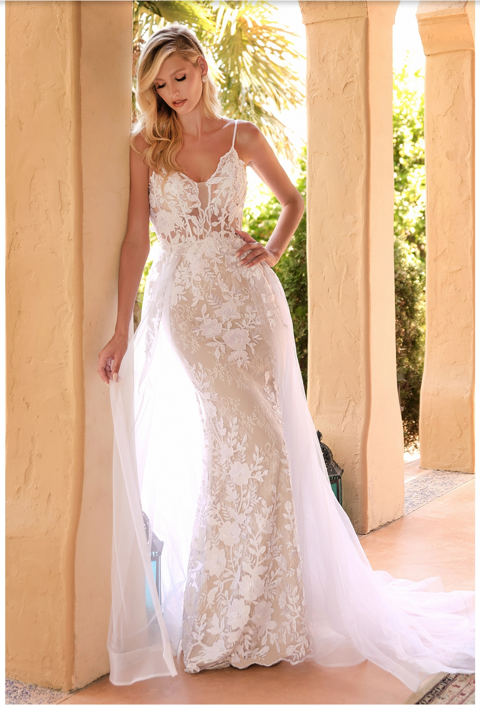 LACE WEDDING GOWN WITH OVERSKIRT