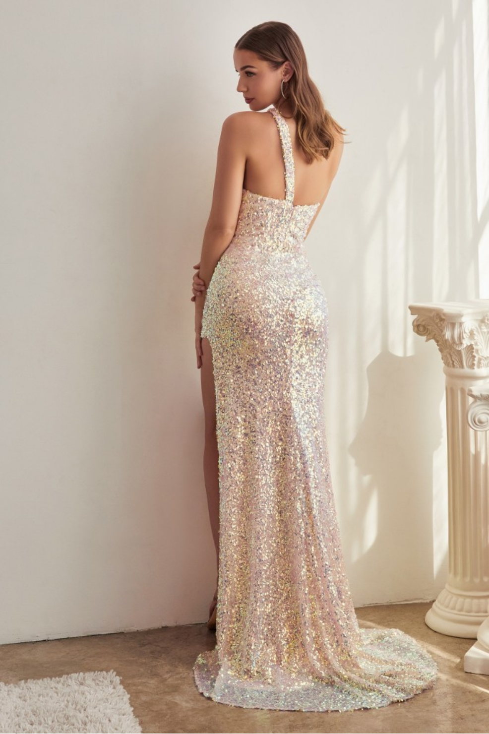 6 DIFFERENT COLOR OF ONE SOULDER FITTED SEQUIN GOWN
